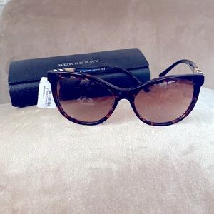 BURBERRY 58mm Check Detail Sunglasses, DARK TORTOISE, NWT